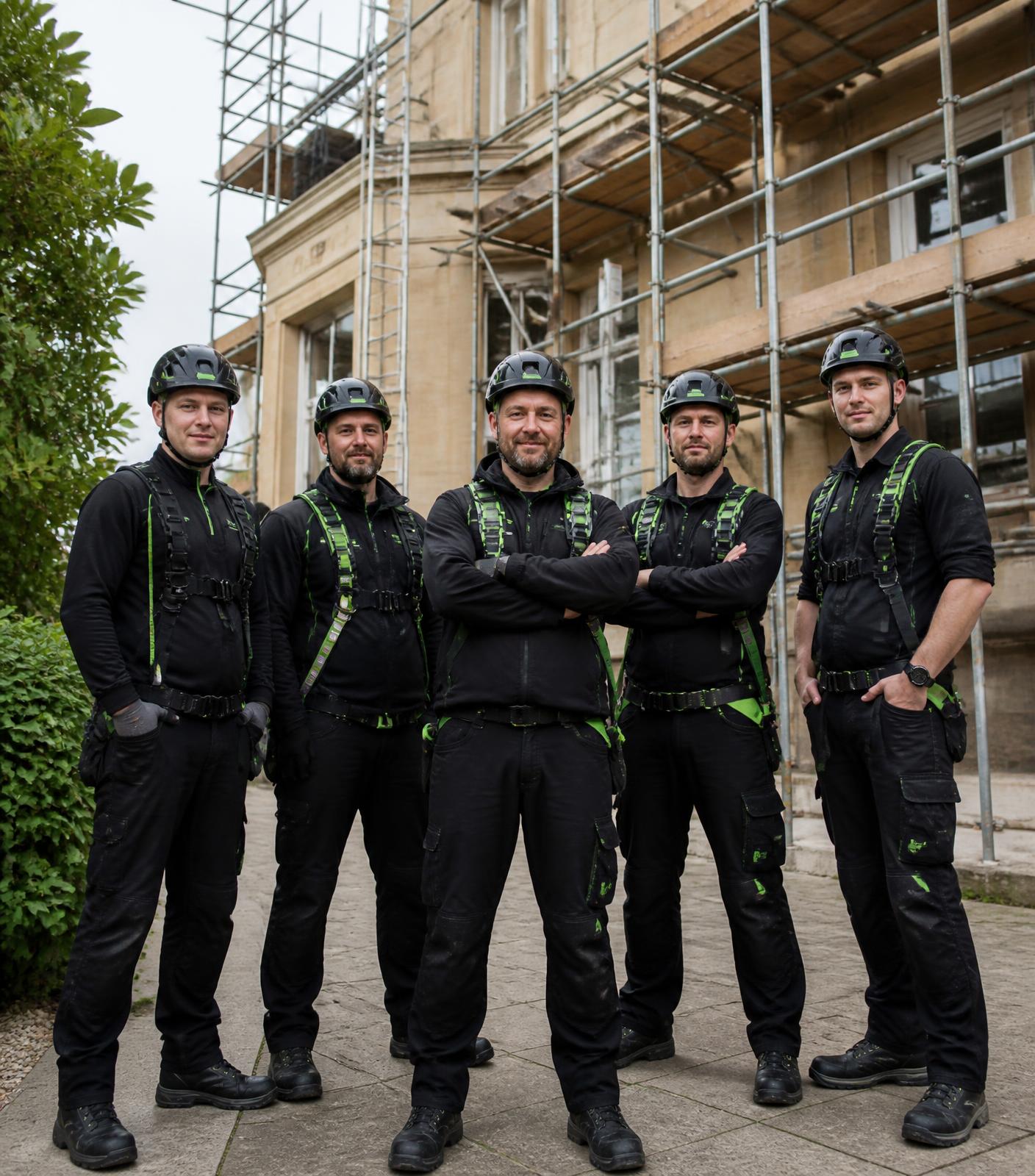 Scaff Holding scaffolding team standing in front of a professionally scaffolded property